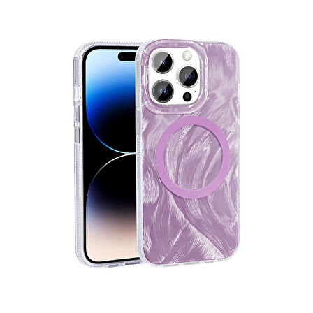 Apple iPhone 14 Pro Kılıf M-safe Şarj Özellikli Fırça Boya Desenli  Palet Kapak