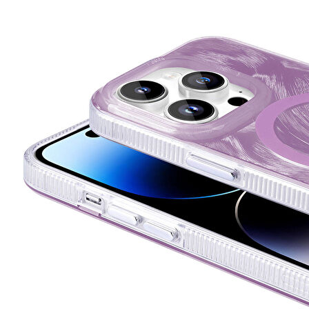 Apple iPhone 14 Pro Kılıf M-safe Şarj Özellikli Fırça Boya Desenli  Palet Kapak