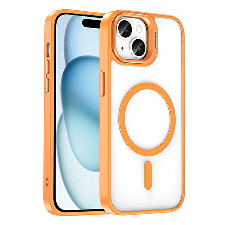Apple iPhone 15 Kılıf M-safe Şarj Özellikli Standlı  M-safe Klon Lensli Kapak