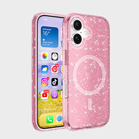 Apple iPhone 16 Plus Kılıf M-safe Şarj Özellikli Parlayan Simli Saydam Renkli  Allstar Kapak