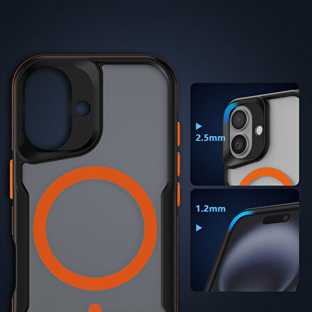 Apple iPhone 16 Plus Kılıf M-safe Şarj Özellikli Renkli Kenar Airbag Şeritli  Lamer Kapak