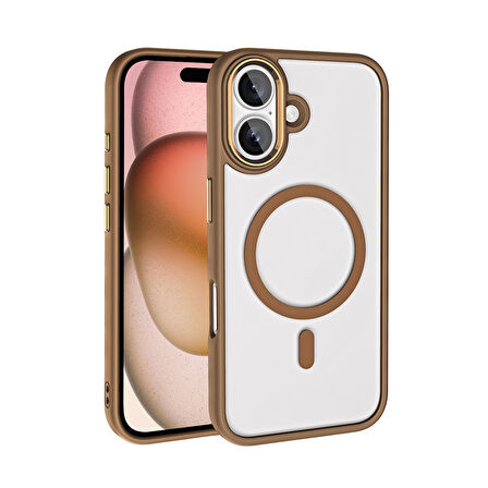 Apple iPhone 16 Kılıf Wireless Şarj Özellikli  Krom M-safe Silikon Kapak