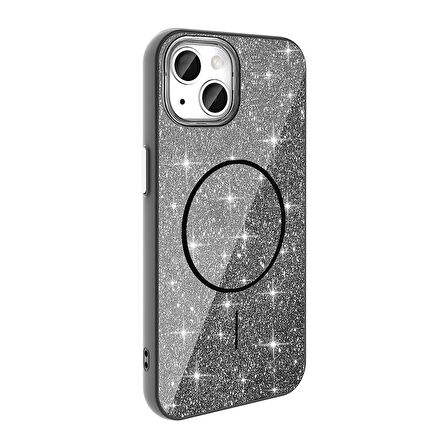 Apple iPhone 13 Kılıf M-safe Şarj Özellikli Parlayan Simli  Okso Kapak