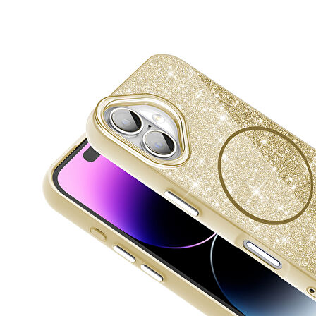 Apple iPhone 16 Plus Kılıf M-safe Şarj Özellikli Parlayan Simli  Okso Kapak