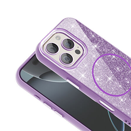 Apple iPhone 16 Pro Kılıf M-safe Şarj Özellikli Parlayan Simli  Okso Kapak