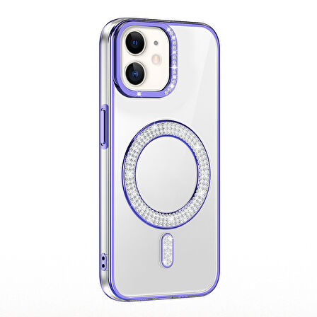 Apple Uyumlu iPhone 11 Kılıf Pırlanta Taş Tasarımlı M-safe Şarj Özellikli  Karetta Silikon Kapak