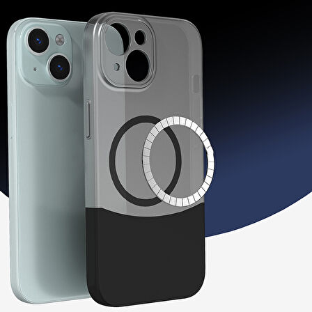 Apple iPhone 15 Kılıf M-Safe Şarj Özellikli Mıknatıslı  Duble Kapak