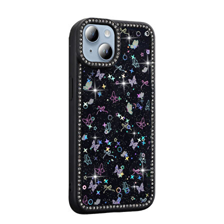 Apple iPhone 13 Kılıf Taşlı ve Simli Tasarım  Azra Kapak