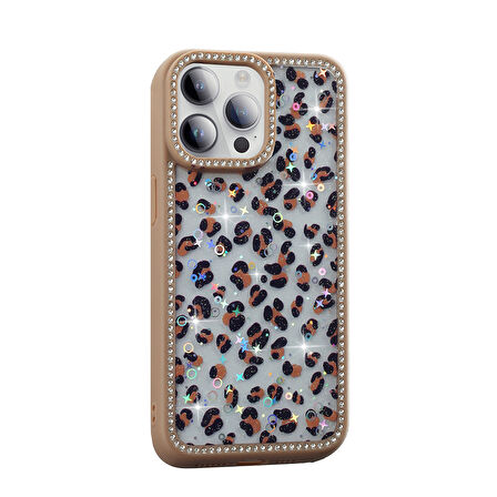 Apple iPhone 14 Pro Kılıf Taşlı ve Simli Tasarım  Azra Kapak