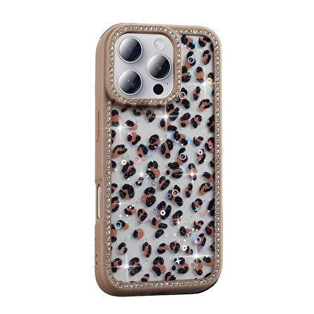 Apple iPhone 16 Pro Kılıf Taşlı ve Simli Tasarım  Azra Kapak
