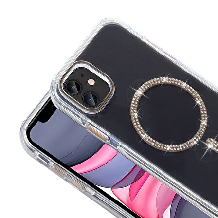 Apple Uyumlu iPhone 11 Kılıf Taşlı Tasarım M-safe Şarj Özellikli  Koment Silikon Kapak