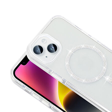 Apple iPhone 13 Kılıf Taşlı Tasarım M-safe Şarj Özellikli  Koment Silikon Kapak