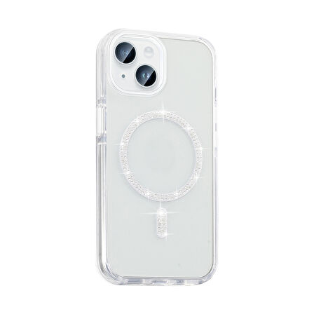 Apple iPhone 13 Kılıf Taşlı Tasarım M-safe Şarj Özellikli  Koment Silikon Kapak