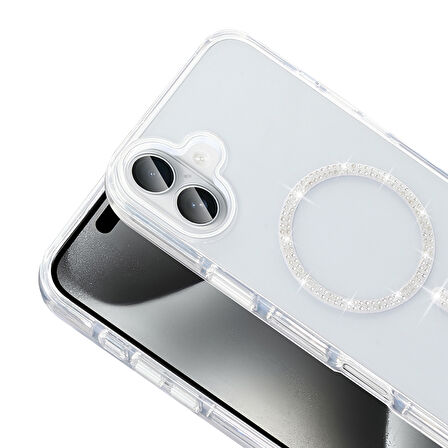 Apple iPhone 16 Pro Max Kılıf Taşlı Tasarım M-safe Şarj Özellikli  Koment Silikon Kapak