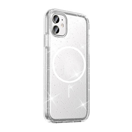 Apple Uyumlu iPhone 11 Kılıf M-safe Şarj Özellikli Parlayan Simli Saydam Renkli  Maris Kapak