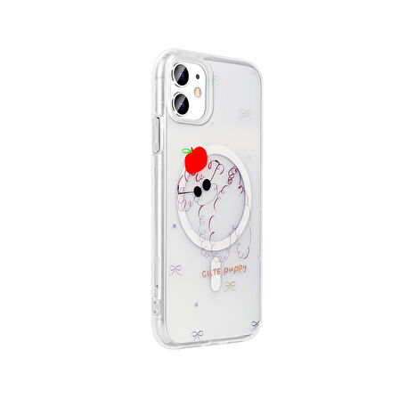 Apple Uyumlu iPhone 11 Kılıf M-Safe Şarj Özellikli Şeffaf  Folk Sert Kapak