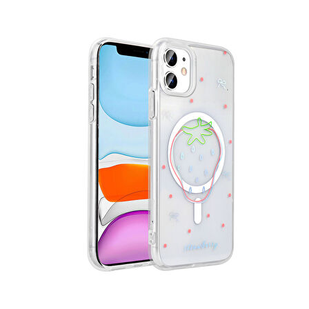 Apple Uyumlu iPhone 11 Kılıf M-Safe Şarj Özellikli Şeffaf  Folk Sert Kapak