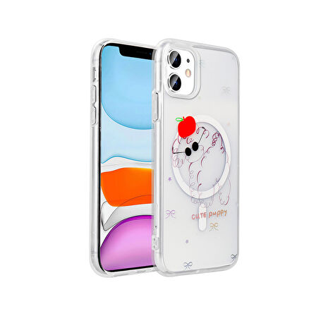 Apple Uyumlu iPhone 11 Kılıf M-Safe Şarj Özellikli Şeffaf  Folk Sert Kapak
