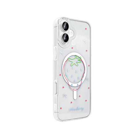 Apple iPhone 16 Kılıf M-Safe Şarj Özellikli Şeffaf  Folk Sert Kapak