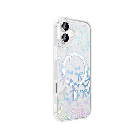 Apple iPhone 16 Plus Kılıf M-Safe Şarj Özellikli Şeffaf  Folk Sert Kapak