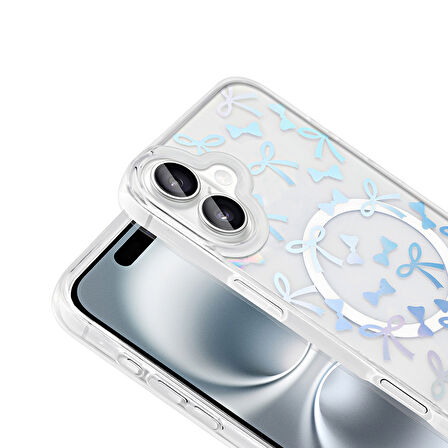 Apple iPhone 16 Plus Kılıf M-Safe Şarj Özellikli Şeffaf  Folk Sert Kapak