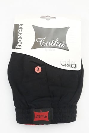 Tutku Erkek Penye Düğmeli Boxer Siyah Renk 5'li Paket %100 Pamuk