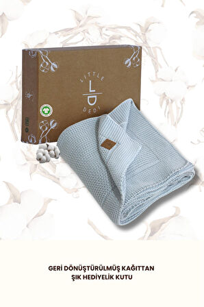 Next Baby LITTLE DEDI Alina Organik Pamuk Triko Örme Açık Mavi Bebek Battaniyesi