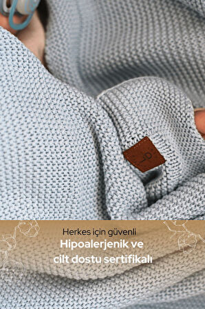 Next Baby LITTLE DEDI Alina Organik Pamuk Triko Örme Açık Mavi Bebek Battaniyesi