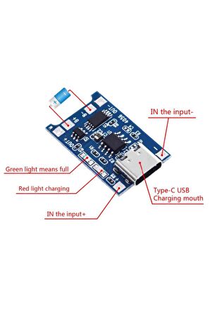 Tp4056 Korumalı Lityum Pil Şarj Devresi Type C Usb Batarya