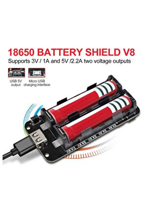 2x 18650 Pil Şarj Kartı V8 Battery Shield Lityum Li-on Powerbank