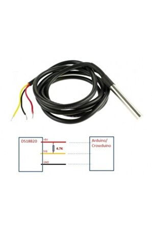 Kablolu Su Geçirmez Ds18b20 Ds1820 Sıcalık Isı Sensörü 1 Metre