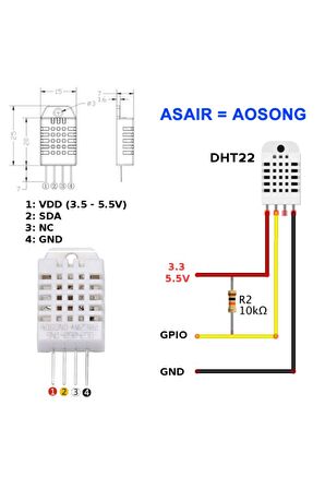 Dht22 Sıcaklık Ve Nem Algılama Sensörü Am2302 - Isı Termometre