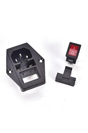 220v Erkek Power Soketi Sigorta Yuvalı Ve Işıklı Açma Kapama Anahtarlı Kulaklıklı Montaj Tip