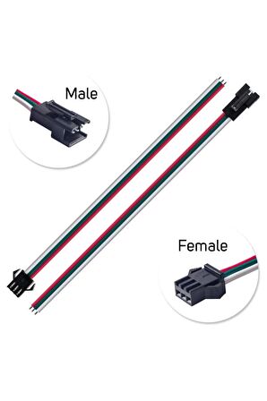 3 Pin Jst Sm 10cm Kablo Çifti Erkek Dişi Bağlantı Soketi Led