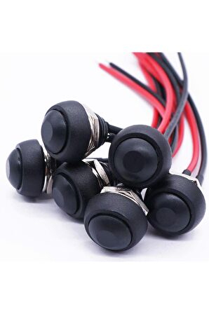 12mm Pbs-33b 2 Pin Push Buton Siyah 20cm Kablolu On Off 1a 250v