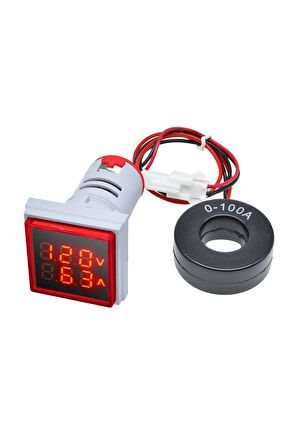 Ac 20-500v 100a Kare Dijital Voltmetre Ampermetre 220v Kırmızı