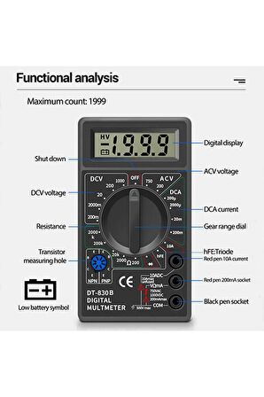 Dt830b Multimetre Dijital Ölçü Aleti Avometre Voltmetre Ampermetre