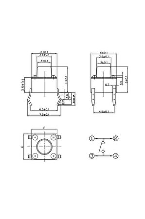 200 Adet 6x6mm Tact Buton Set 10 Farklı Yükseklikte 4 Pin Dokunmatik Anlık Basmalı Düğme Anahtar