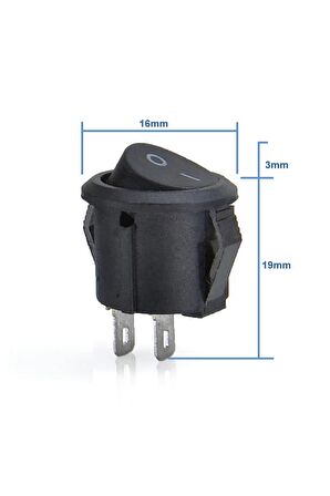 Yuvarlak 2 Pin Anahtar Rocker Switch Mini Buton Kcd1 Siyah 16mm