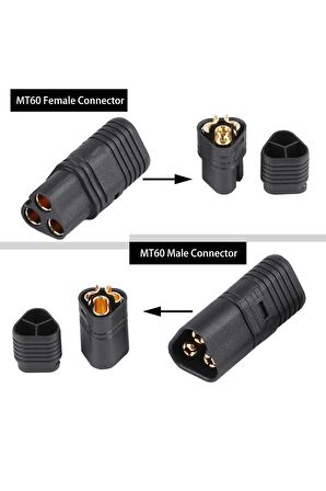 Mt60 3 Pin Dişi Erkek Konnektör Soket Çift Amass 3.5mm 12awg Rc Esc Motor