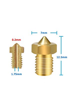 0.2mm X 1.75mm M6 Prinç Nozzle 3d Yazıcı Printer 1.75mm Filament Uyum Mk8 Cr-10 Cr-10s Ender 3