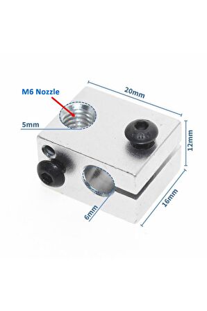 V6 3d Yazıcı Alüminyum Extruder Isıtıcı Blok 1.75 / 3.0mm Filament Uyumlu 6mm Isıtıcı Yuva