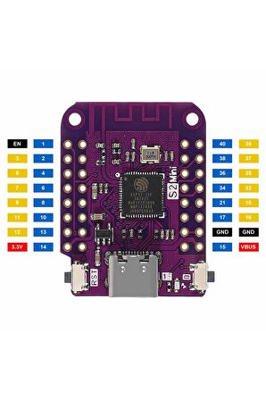 Esp32 S2 Mini Geliştirme Kartı Wifi Type-c 240mhz 4mb Flash 2mb Psram Micropython Wemos