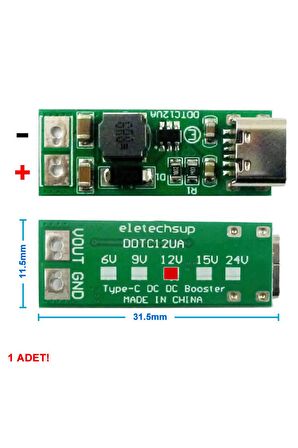 Type C Usb 5v To 12v Boost Modül 9w Dc Voltaj Yükseltici