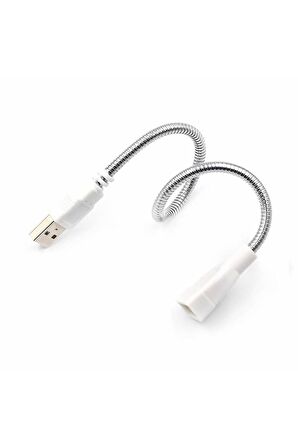 Metal Usb Type A Soketli Uzatma Kablosu Kıvrılabilir Hortum Kordon 25cm Masa Lambası Led