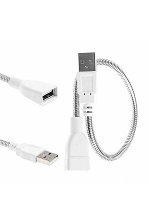 Metal Usb Type A Soketli Uzatma Kablosu Kıvrılabilir Hortum Kordon 25cm Masa Lambası Led