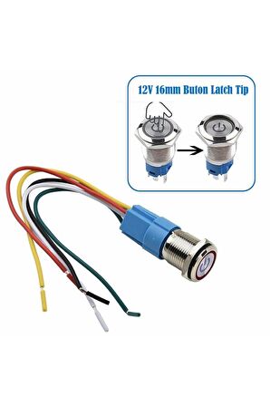 16mm Ledli Kablolu Latch Tip Metal Button 12v 16mm 1no 1nc Spdt On Off Su Geçirmez Paslanmaz Çelik