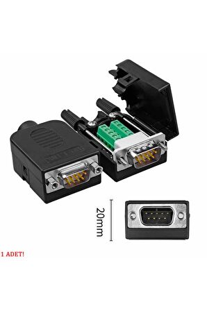 Kutulu DB9 Erkek Konnektör 9 Pin D-Sub Seri Port Terminal Adaptör RS232 RS485