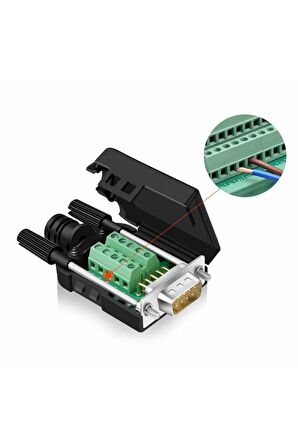 Kutulu DB9 Erkek Konnektör 9 Pin D-Sub Seri Port Terminal Adaptör RS232 RS485