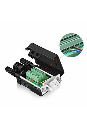 Kutulu DB9 Dişi Konnektör 9 Pin D-Sub Seri Port Terminal Adaptör RS232 RS485